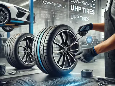 DALL·E 2025-02-12 16.20.37 - A specialized automotive workshop focusing on Runflat, Low-Profile, and UHP tires. The image shows a skilled mechanic handling high-performance tires DALL·E 2025-02-12 16.20.37 - A specialized automotive workshop focusing on Runflat, Low-Profile, and UHP tires. The image shows a skilled mechanic handling high-performance tires
